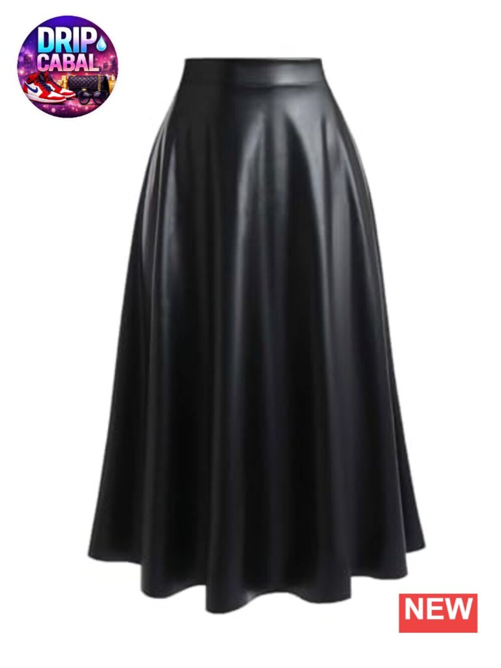Plus Size Faux Leather High Waisted A-Line Long Skirt Flowy Midi Dressy